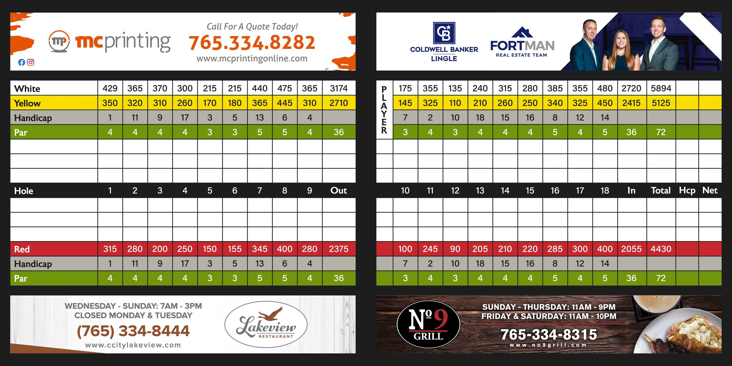 SCORE CARD Winding Branch Golf Course